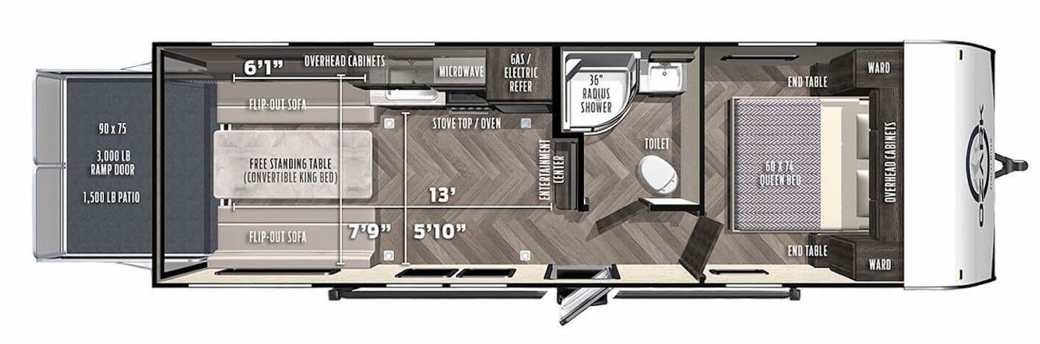 toy-hauler-popular-travel-trailer-floor-plans-01-2023 Photo by Camping World