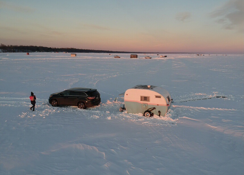 Ice house setup on Chequamegon Bay